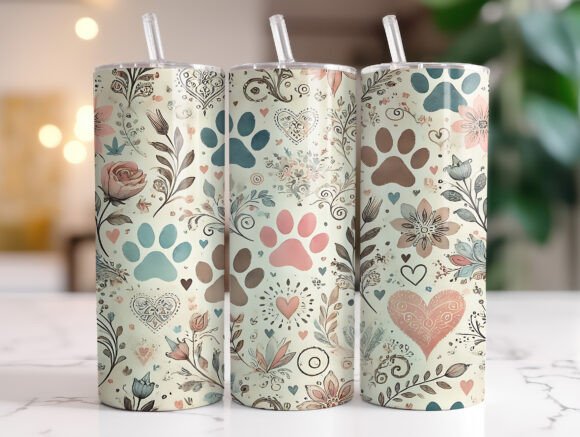 Floral Paw Print Tumbler – 20oz Stainless Steel | Dog Mom Gift | Animal Lover Drinkware
