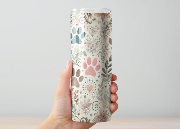 Floral Paw Print Tumbler – 20oz Stainless Steel | Dog Mom Gift | Animal Lover Drinkware