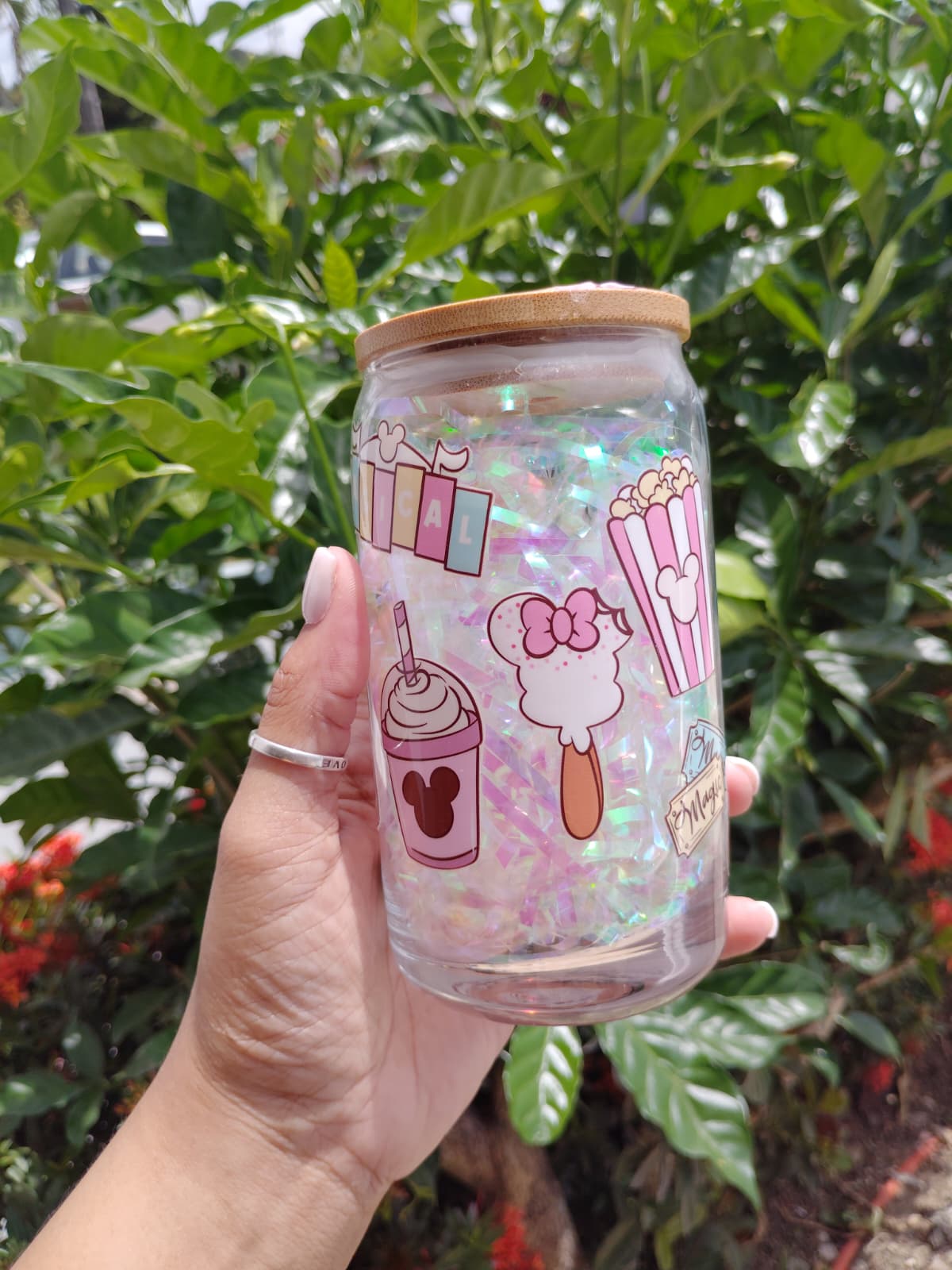 Pastel Pink Disney 16oz Glass Can