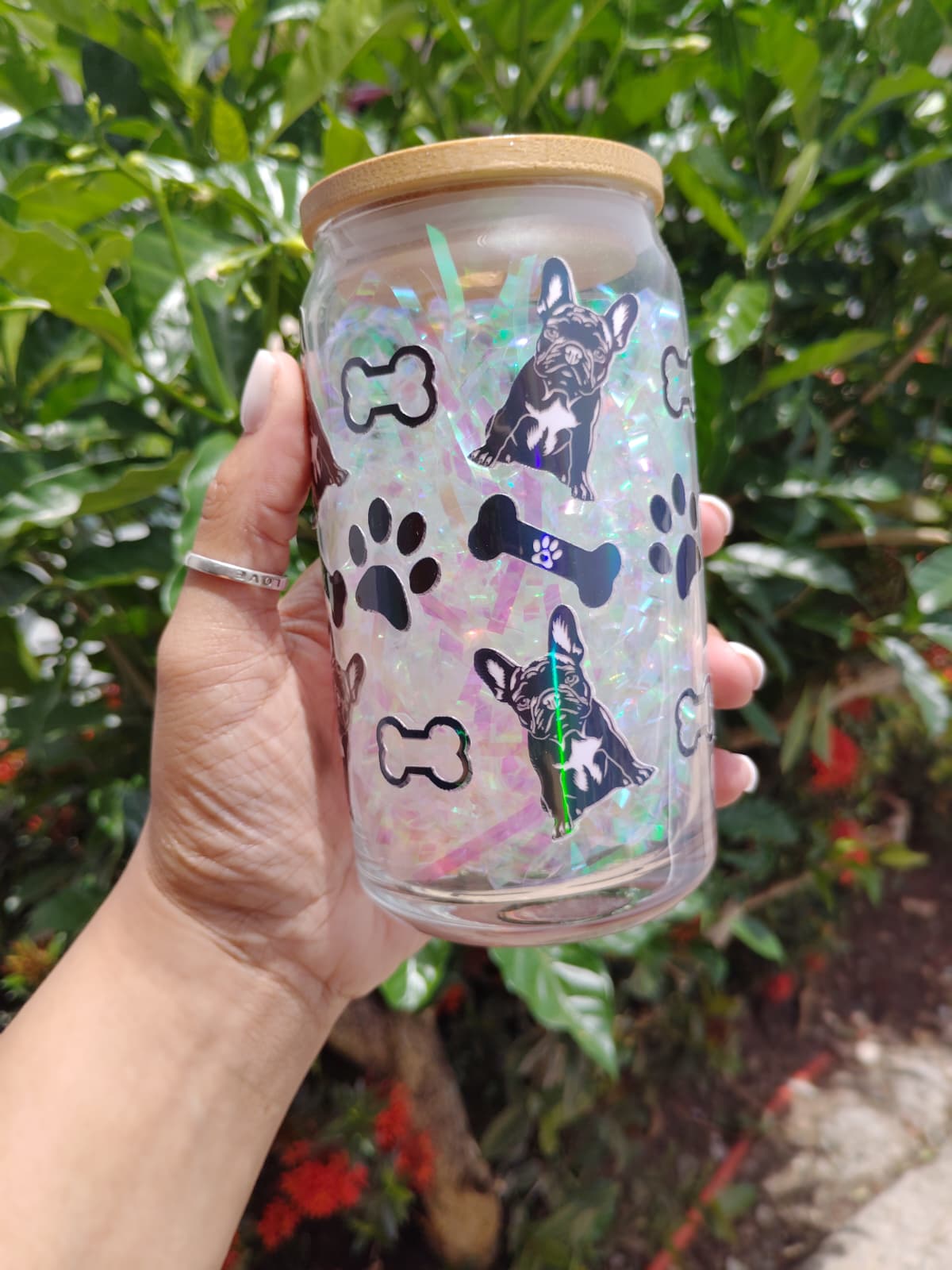 Frenchie Dog 16oz Glass Can