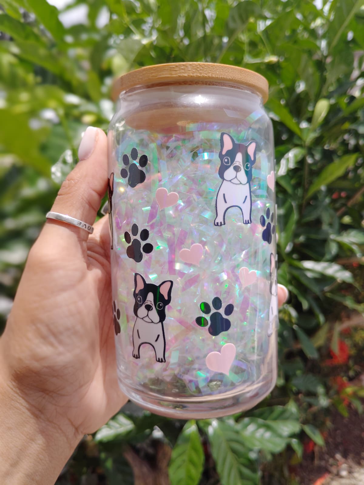 Frenchie Dog 16oz Glass Can