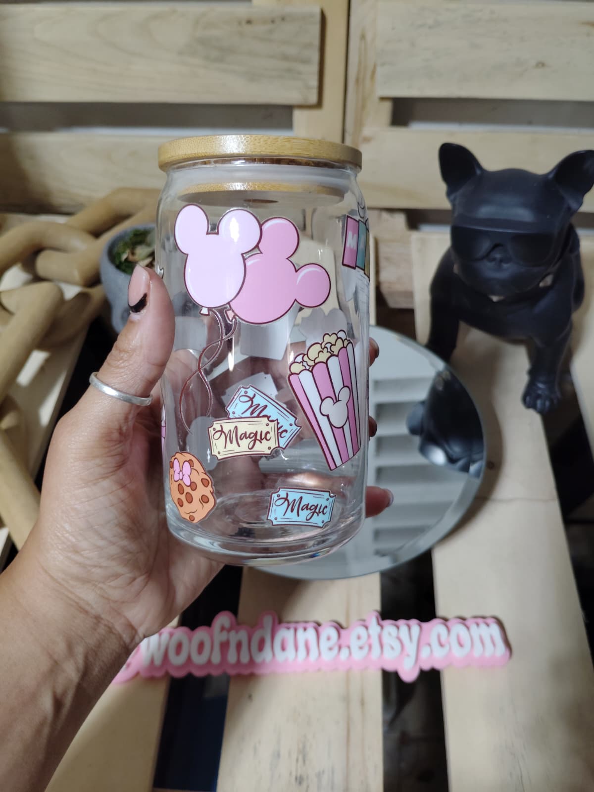 Pastel Pink Disney 16oz Glass Can