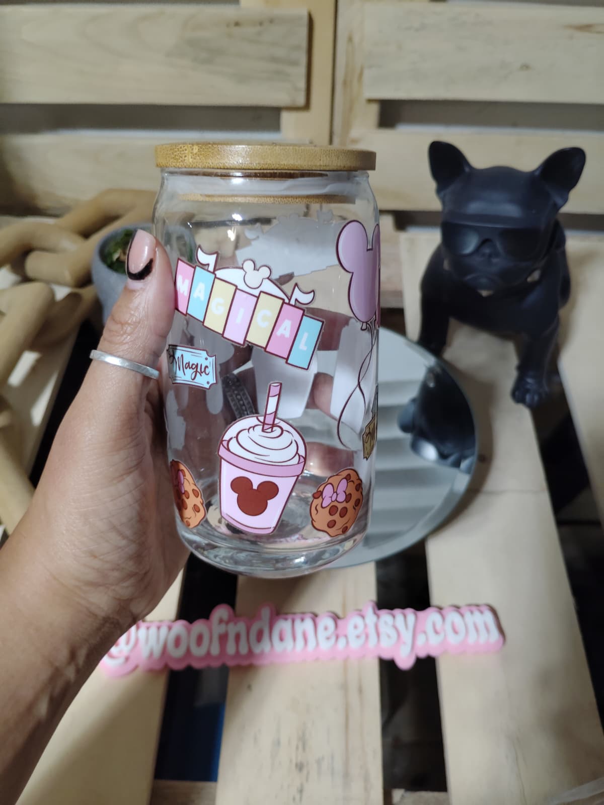 Pastel Pink Disney 16oz Glass Can