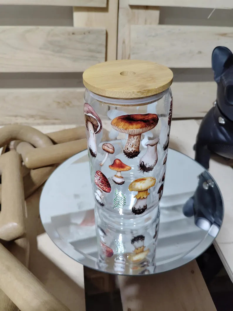 Mushroom Glass Can Tumbler 16oz