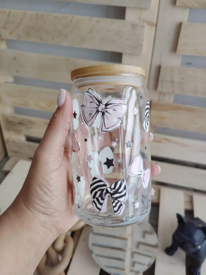 Pink Bow & Zebra Print Glass Tumbler - 16oz