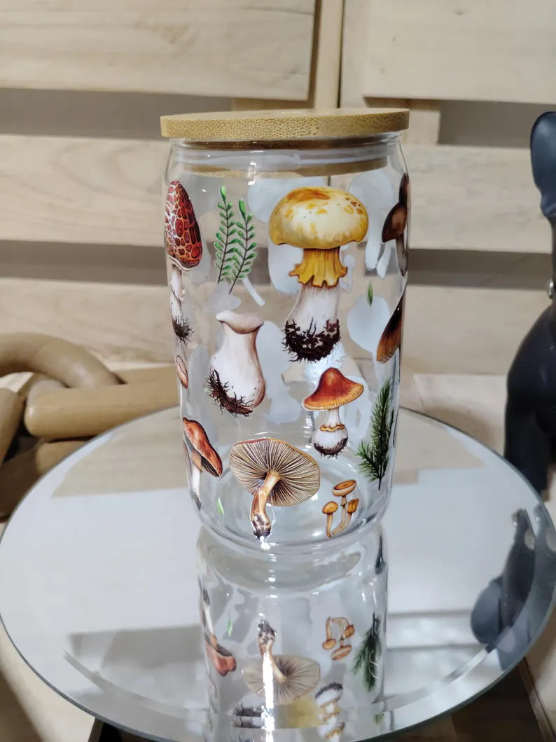 Mushroom Glass Can Tumbler 16oz