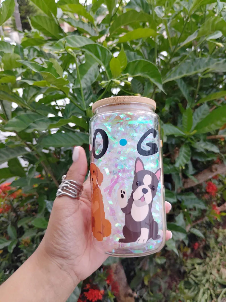 Cartoon Dogs Glass Can - 16oz