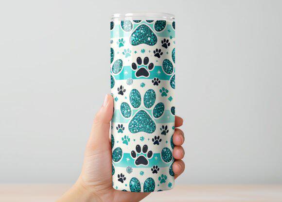 Teal Glitter Paw Print Tumbler β 20oz Skinny Stainless Steel Cup