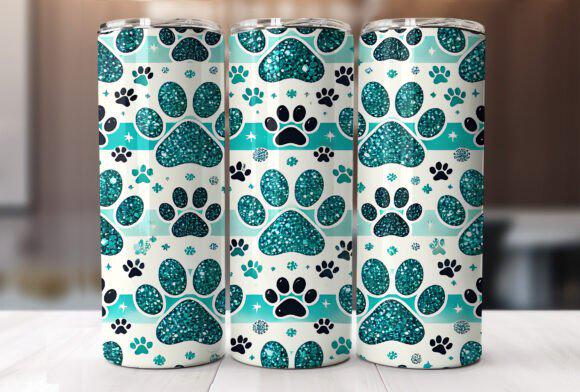 Teal Glitter Paw Print Tumbler β 20oz Skinny Stainless Steel Cup
