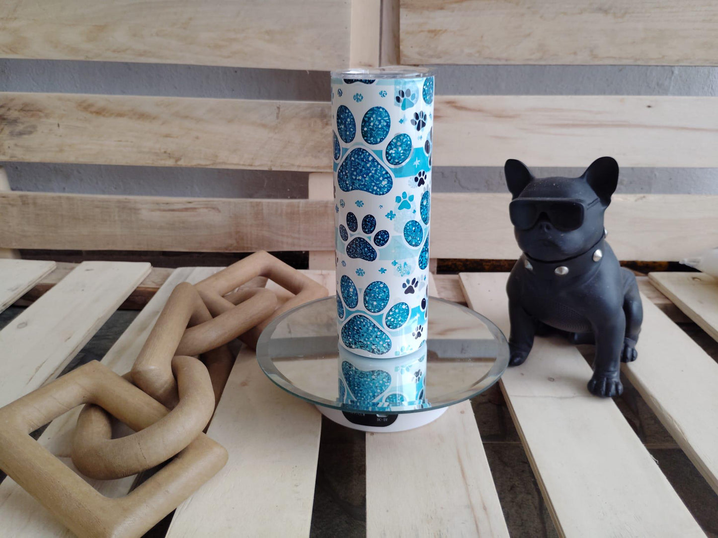 Teal Glitter Paw Print Tumbler β 20oz Skinny Stainless Steel Cup