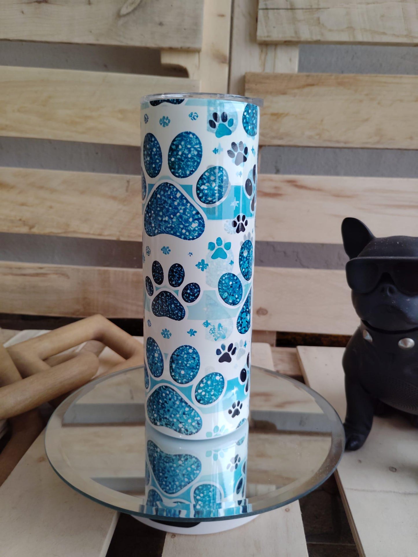Teal Glitter Paw Print Tumbler β 20oz Skinny Stainless Steel Cup