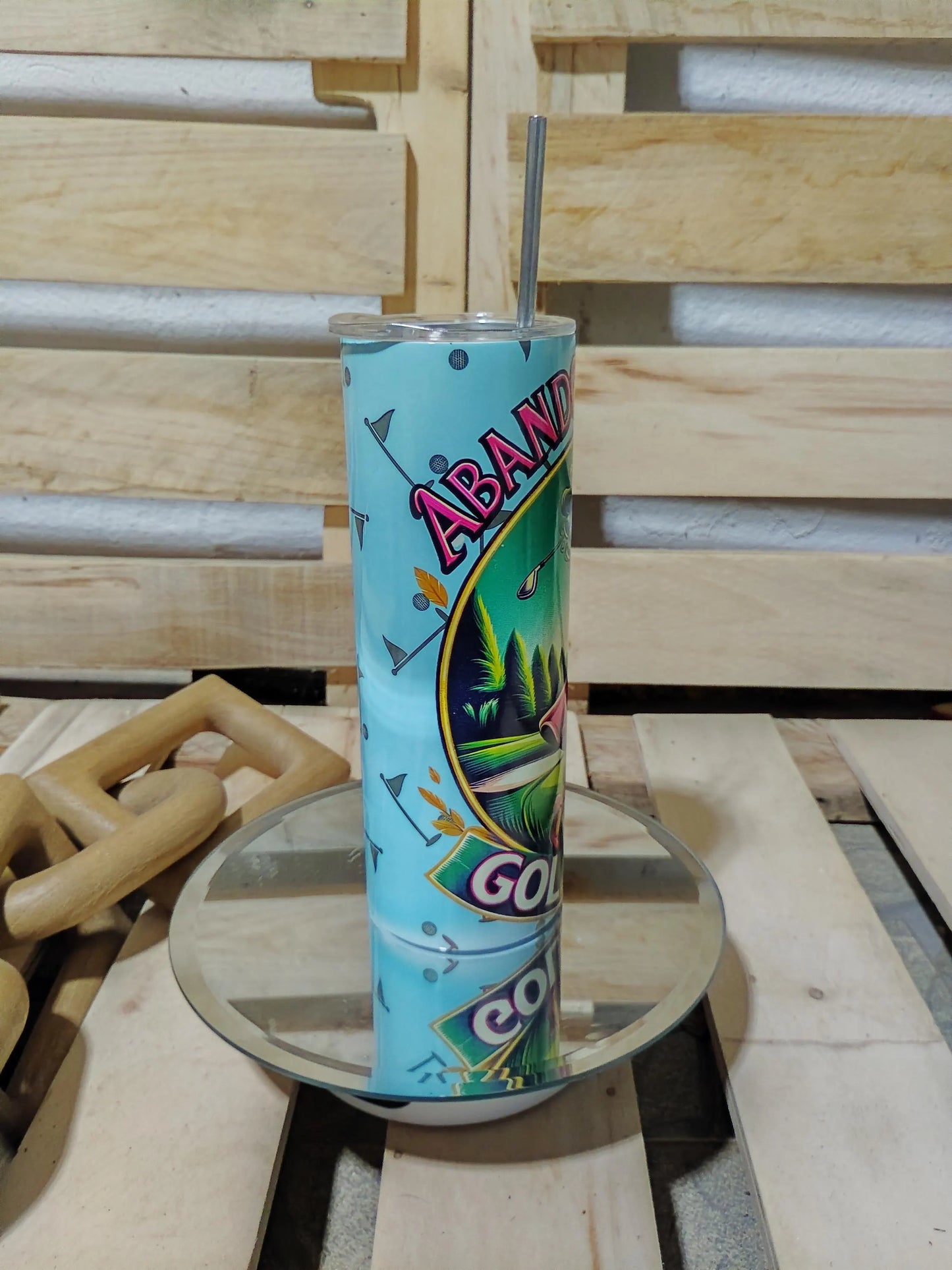 Abandoned Wives Golf Club Tumbler: Retro Pink Golf Lady 20oz Skinny Cup