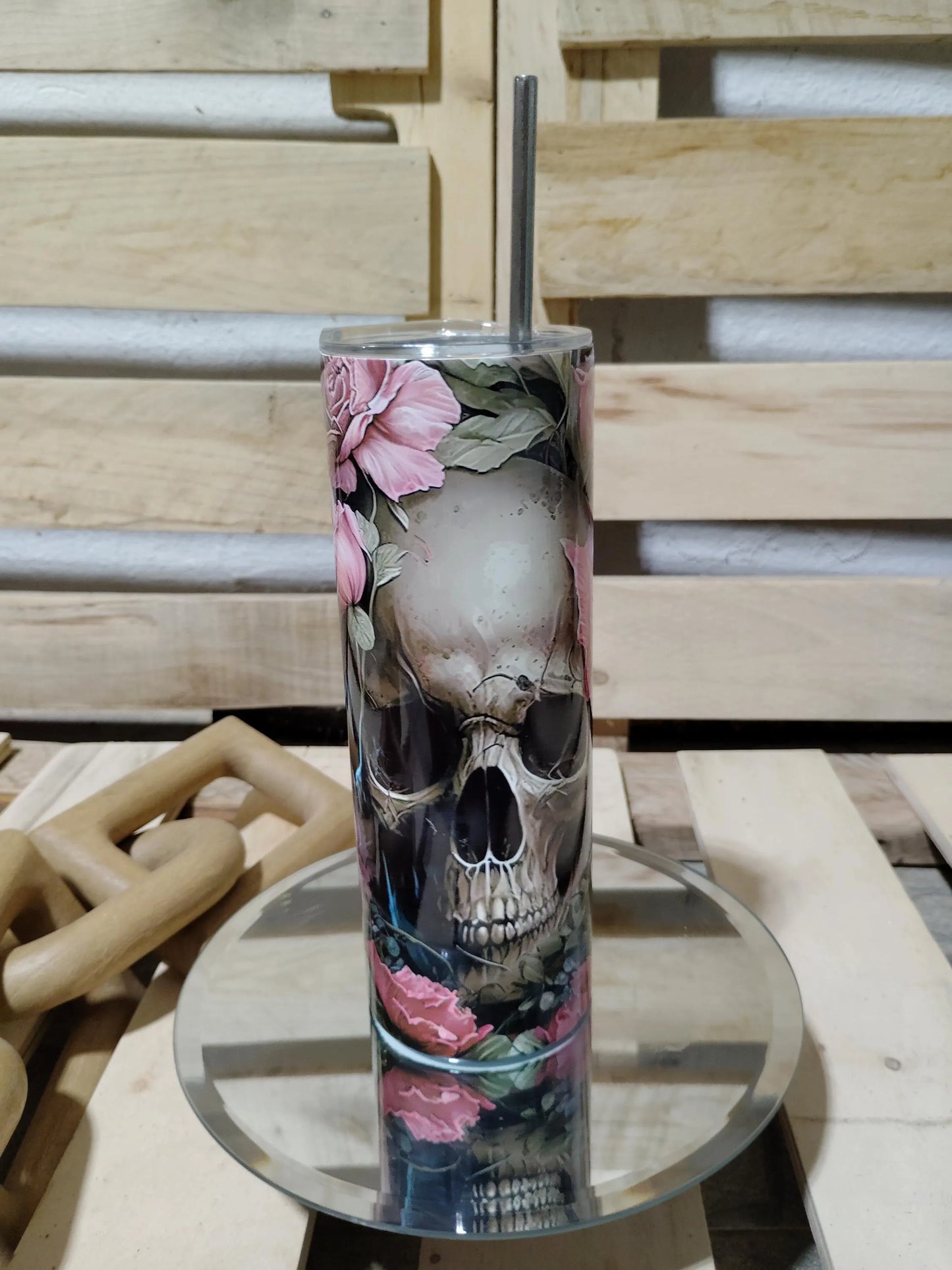 Floral Skull Tumbler: Gothic Roses Stainless Steel Cup
