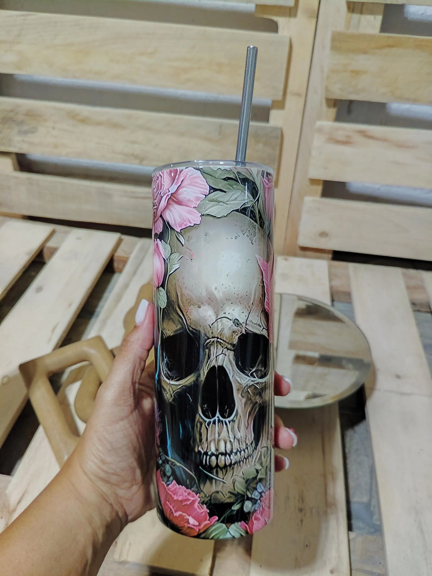 Floral Skull Tumbler: Gothic Roses Stainless Steel Cup
