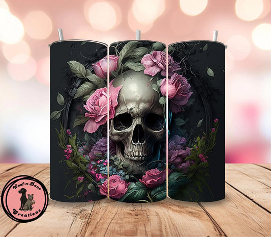 Floral Skull Tumbler: Gothic Roses Stainless Steel Cup