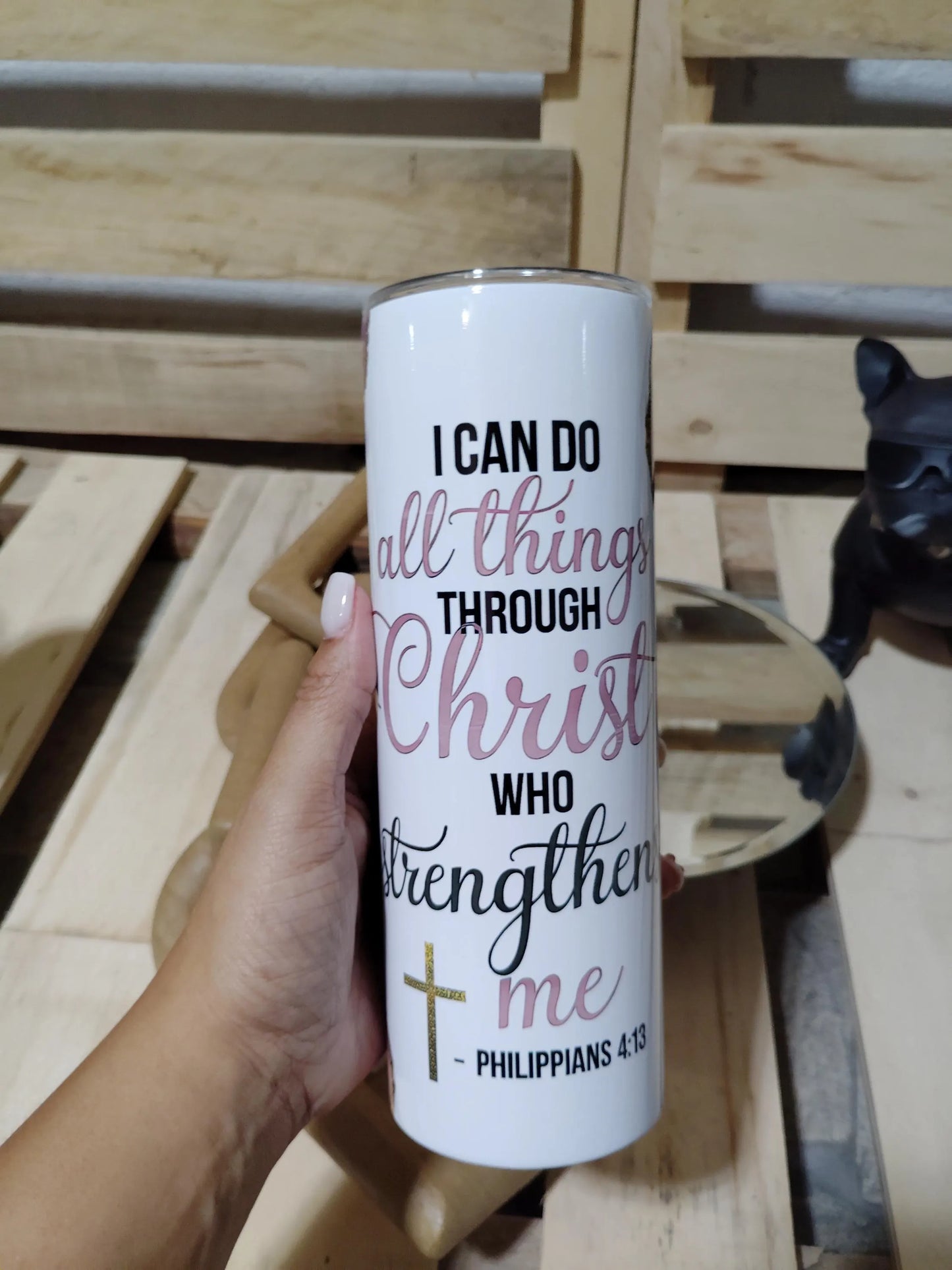 Philippians 4:13 Tumbler – 20oz Skinny Christian Cup with Lid and Straw | I Can Do All Things Through Christ