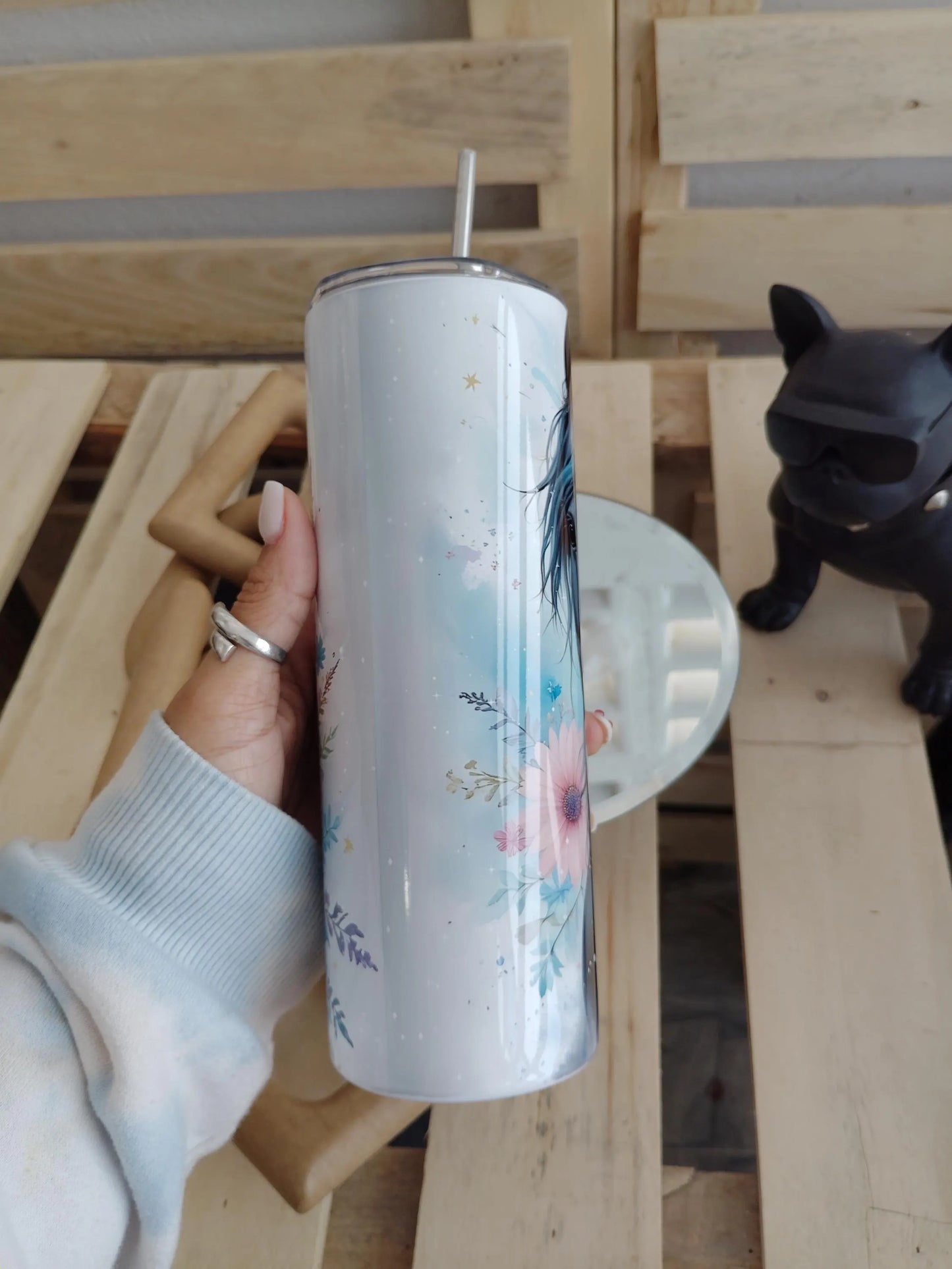 Black Horse Floral Tumbler: 20oz Insulated Stainless Steel Cup