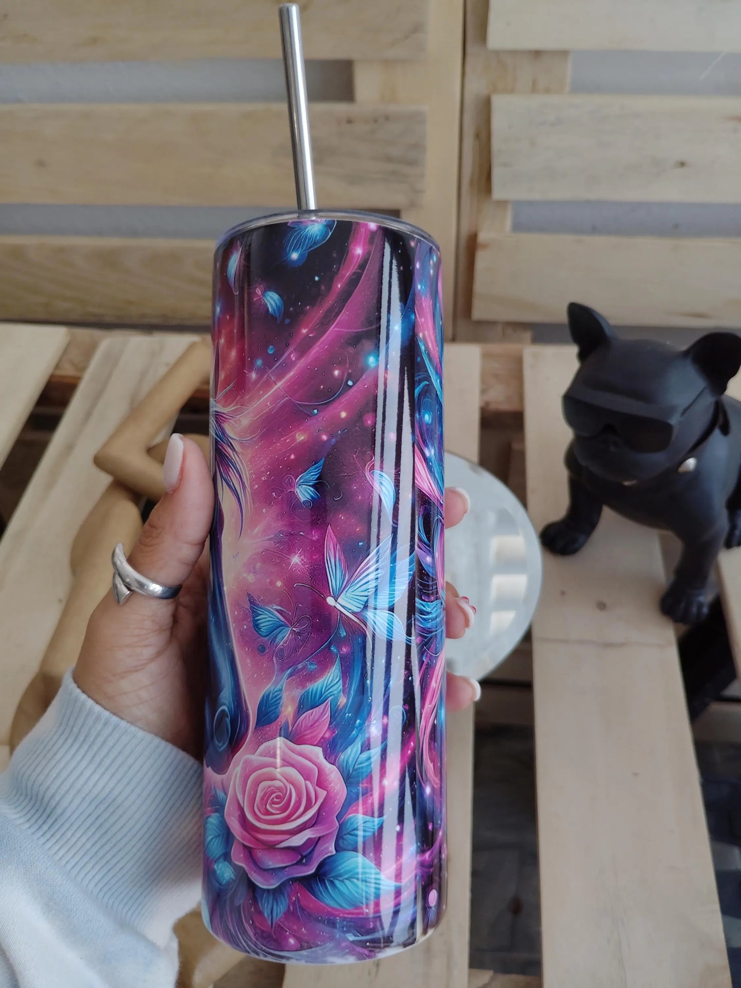 Galaxy Horse Tumbler: Cosmic Flowers & Butterflies, 20oz Stainless Steel