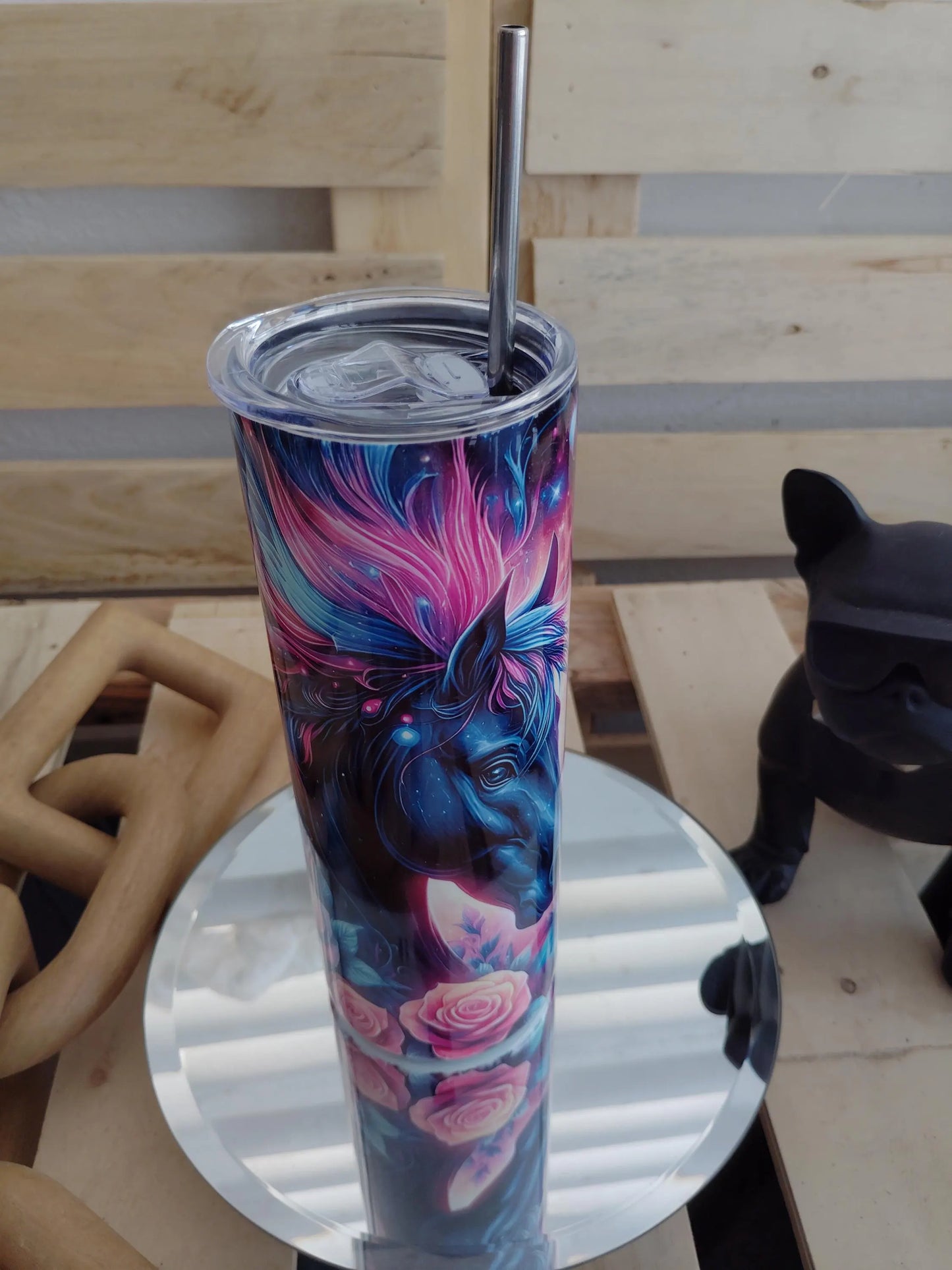 Galaxy Horse Tumbler: Cosmic Flowers & Butterflies, 20oz Stainless Steel