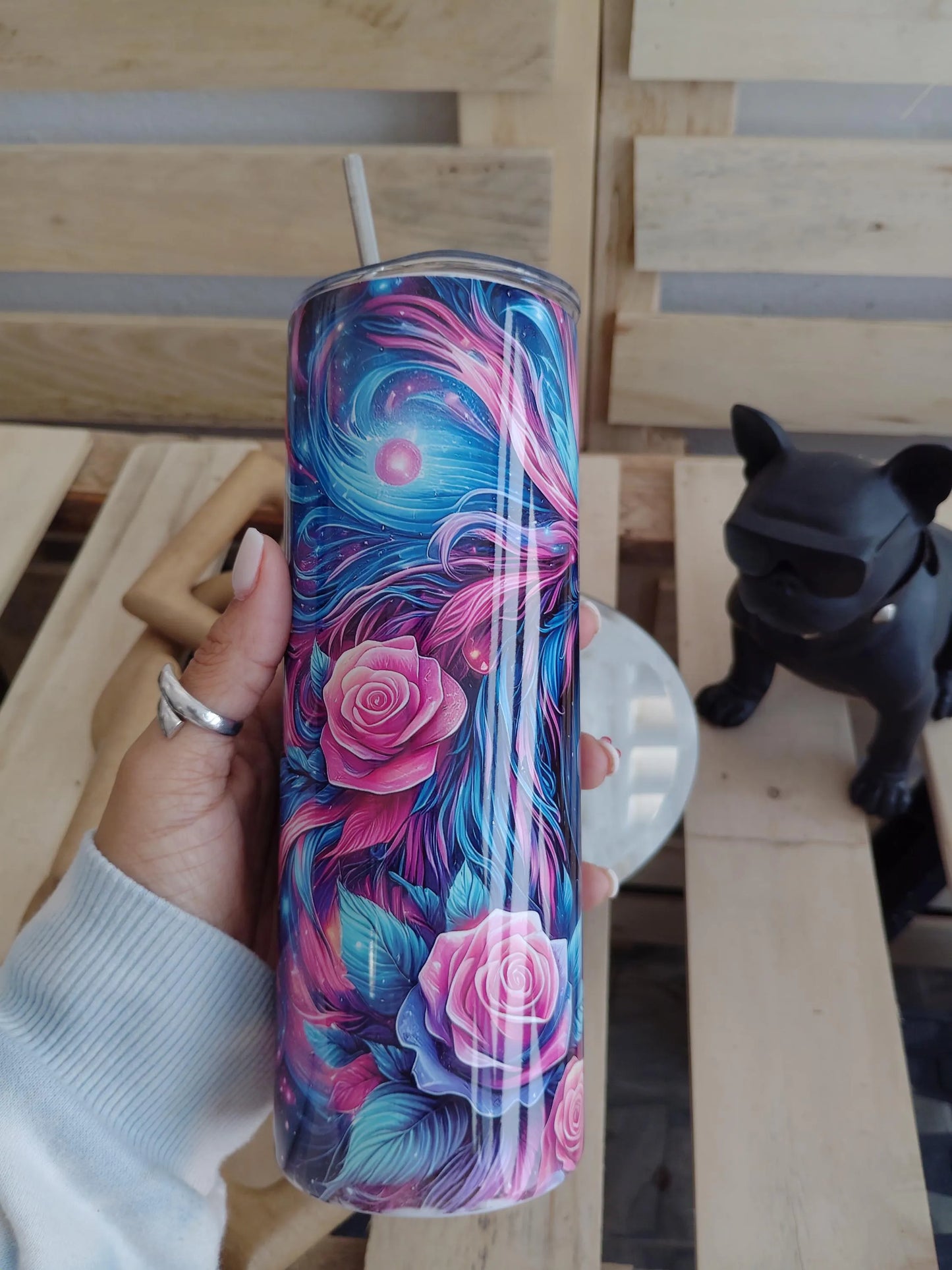 Galaxy Horse Tumbler: Cosmic Flowers & Butterflies, 20oz Stainless Steel