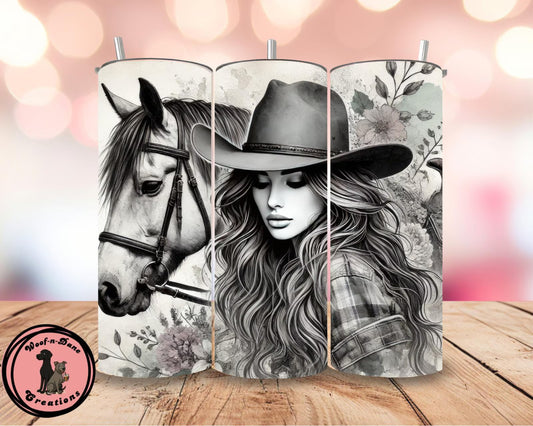 Cowgirl Horse Tumbler: 20oz Stainless Steel Floral Western Cup