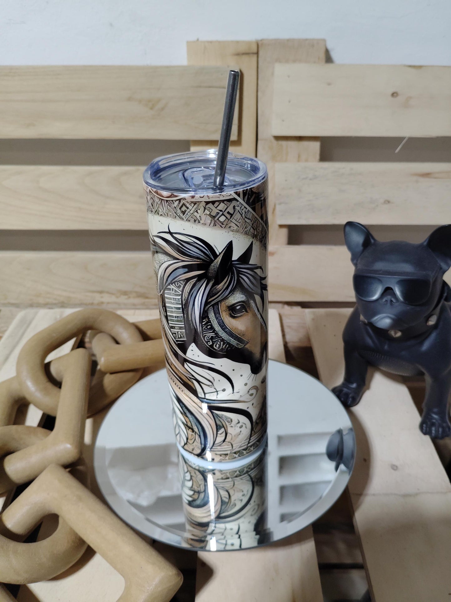 Tribal Horse Tumbler: Western Boho Feather Art, 20oz Cup