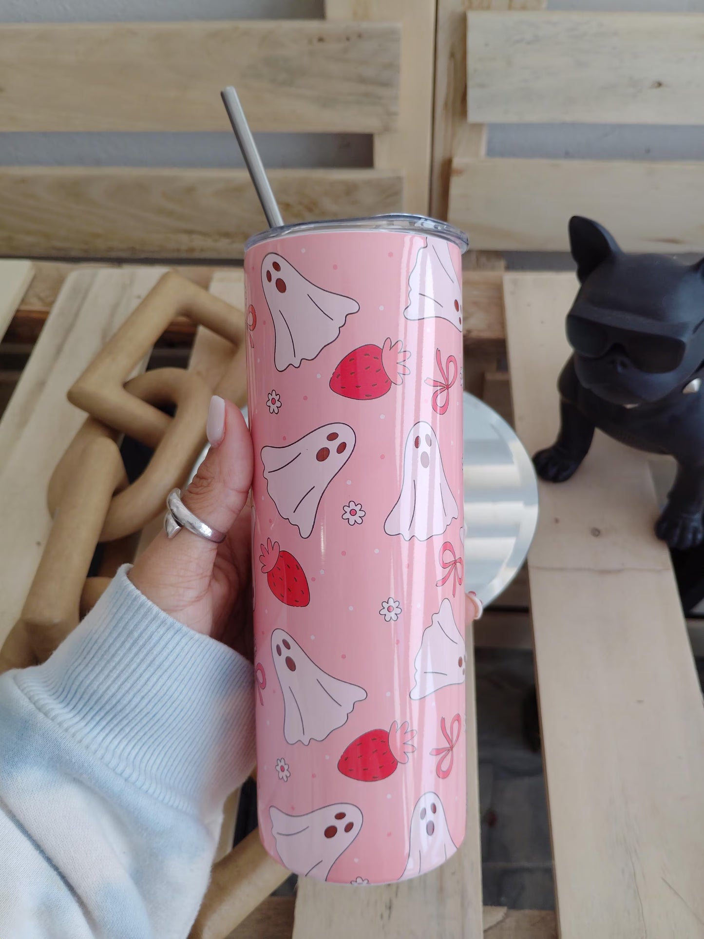 Strawberry Ghost Pink Tumbler – 20oz Stainless Steel Cup