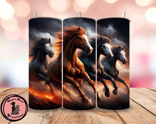 Galloping Horses Tumbler: 20oz Stainless Steel Western Cup