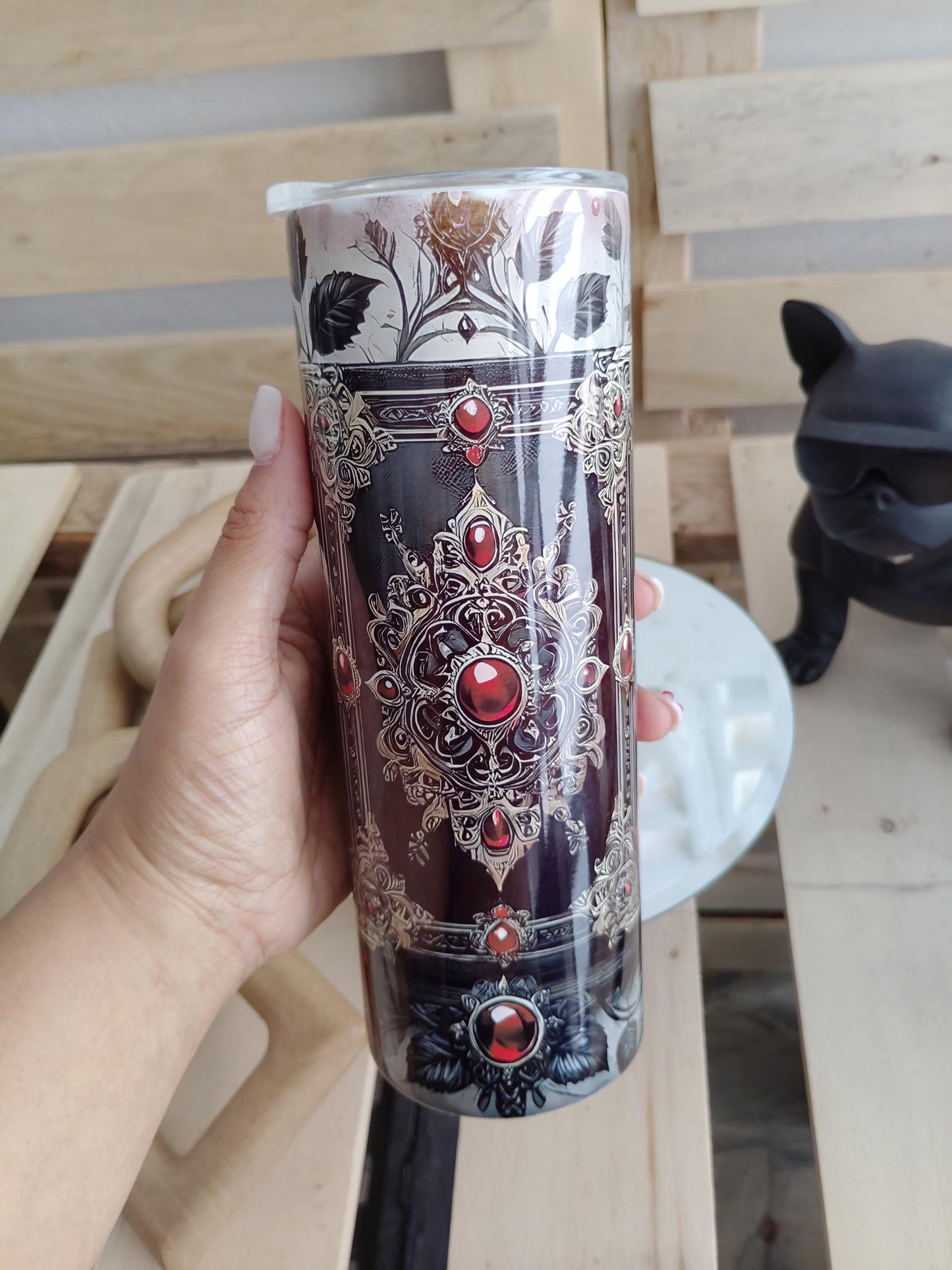 Gothic Rose & Jeweled Book Tumbler | 20oz Dark Fantasy Cup