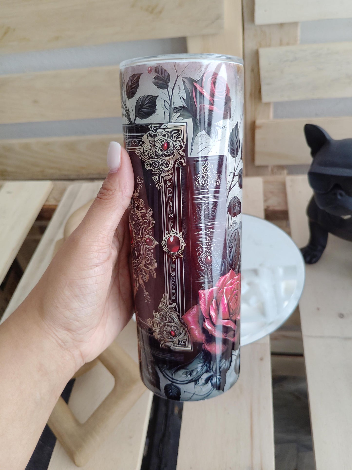 Gothic Rose & Jeweled Book Tumbler | 20oz Dark Fantasy Cup