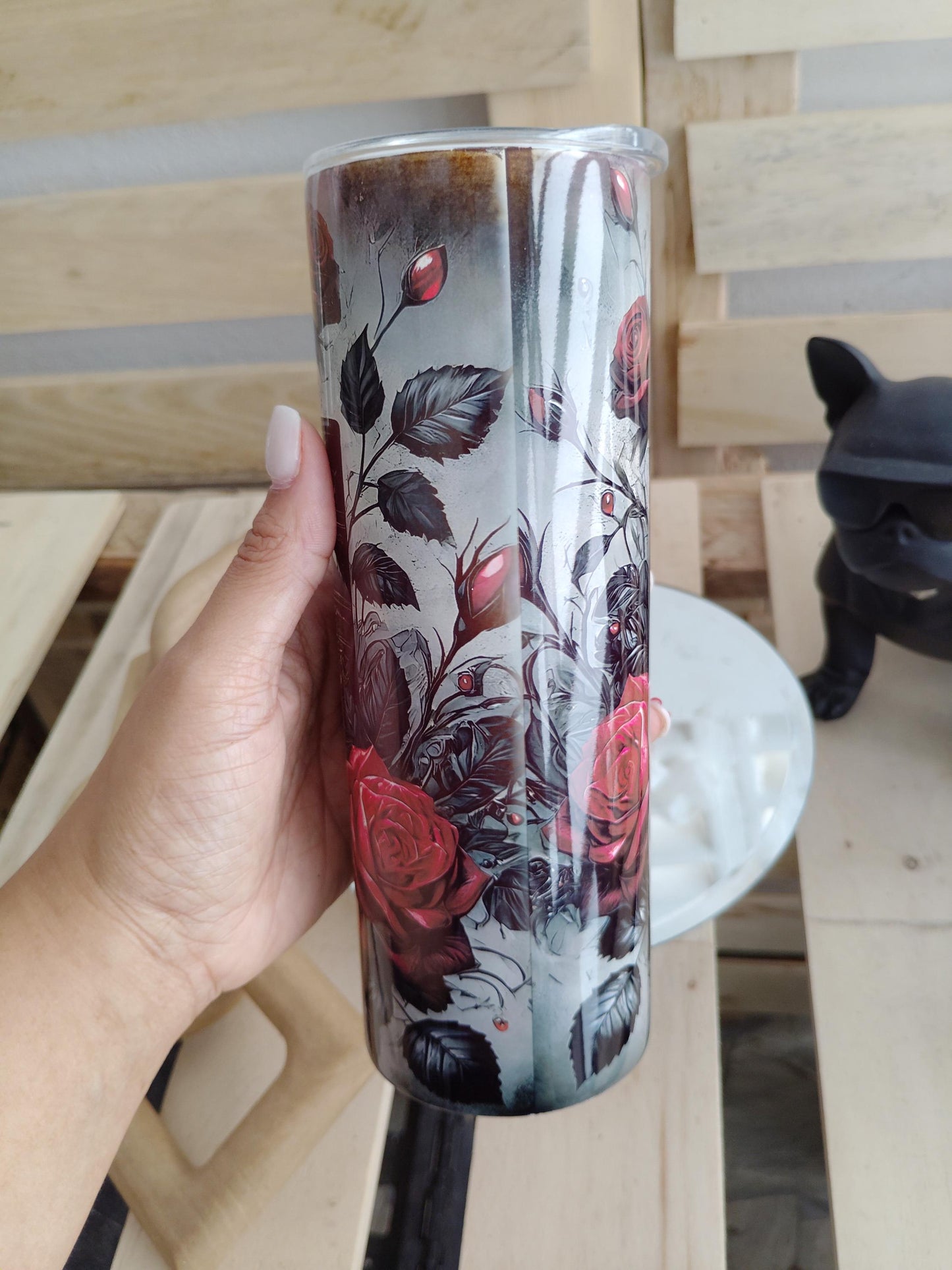 Gothic Rose & Jeweled Book Tumbler | 20oz Dark Fantasy Cup