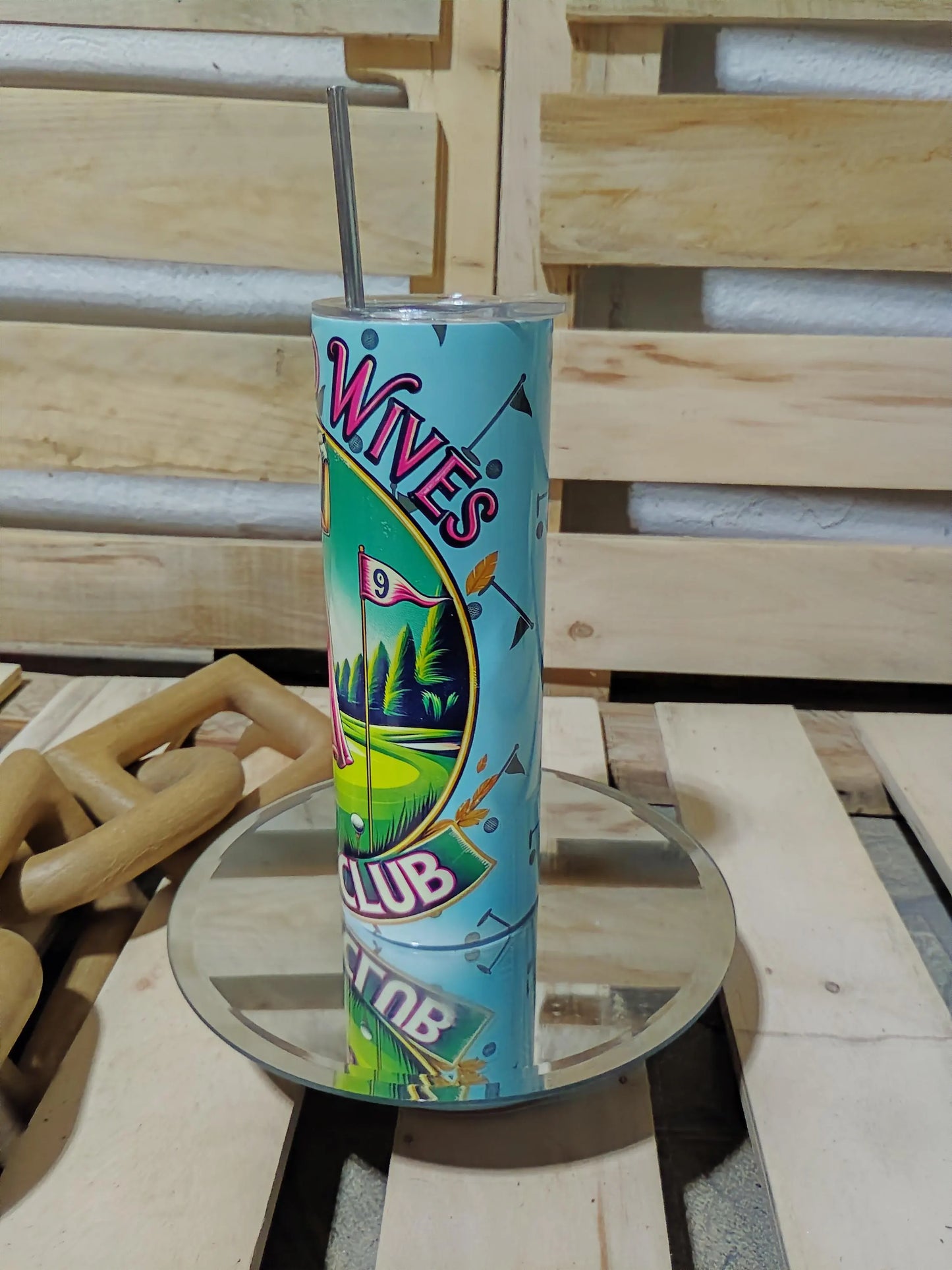 Abandoned Wives Golf Club Tumbler: Retro Pink Golf Lady 20oz Skinny Cup