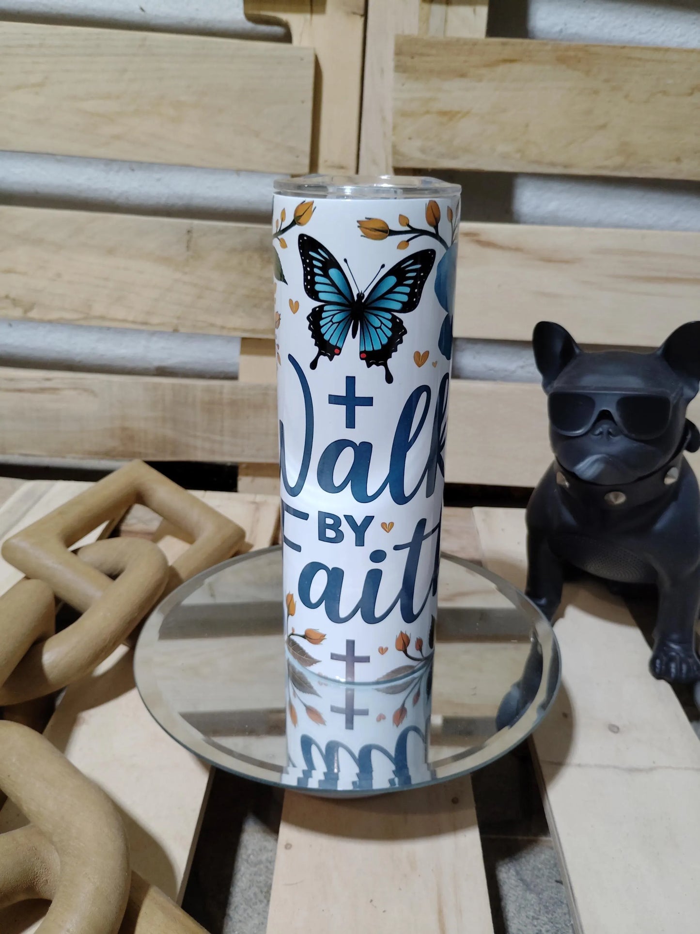 Walk by Faith Tumbler: Butterfly Floral 20oz Christian Cup