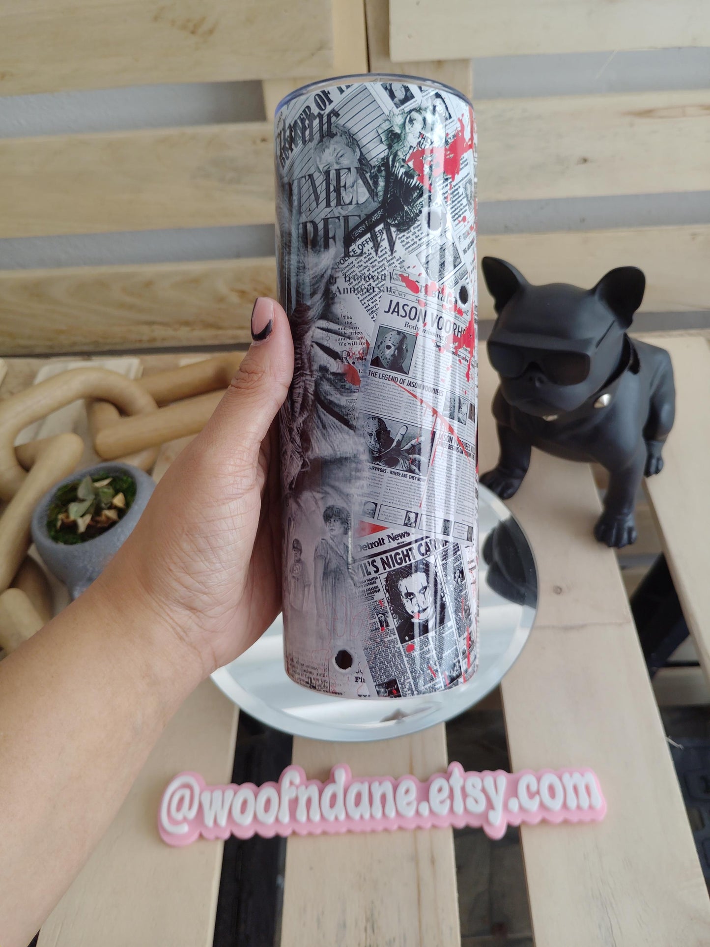 Pennywise Horror Tumbler – IT Inspired 20oz Skinny Cup with Bloody Newspaper Design