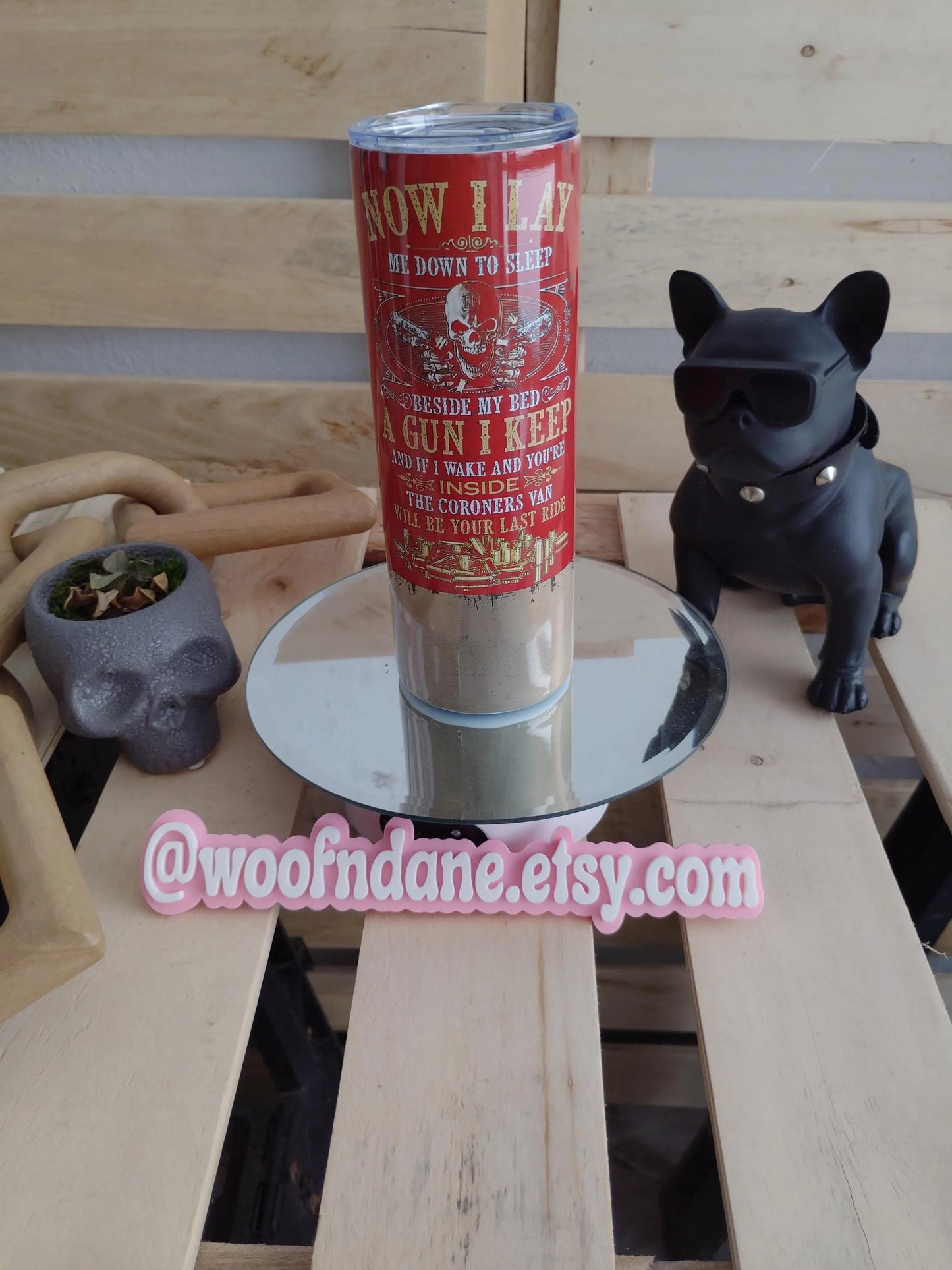 Gun I Keep Tumbler | 20oz Red & Brass Skull Cup | 2A Home Defense Poem