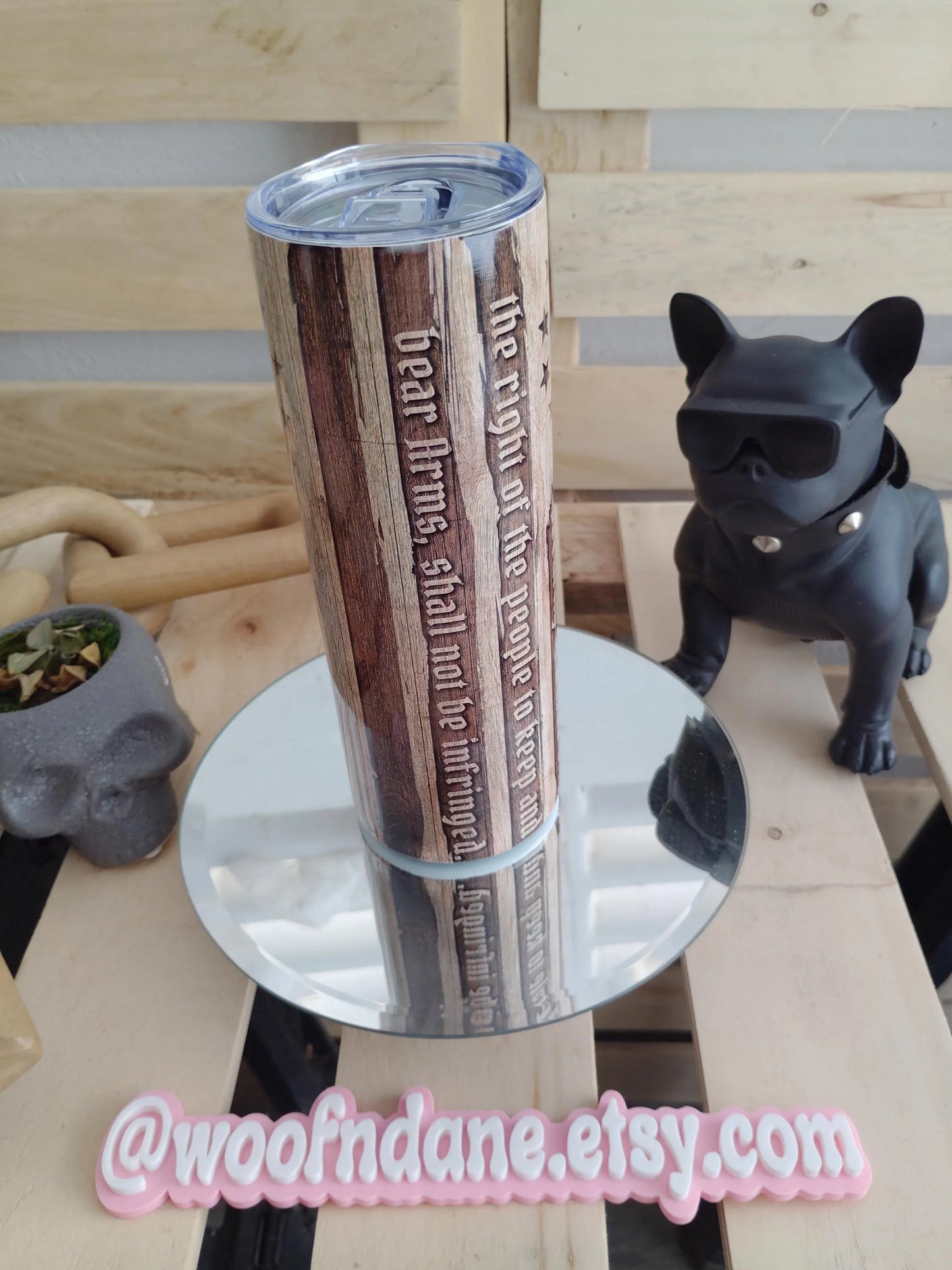Engraved 2nd Amendment Tumbler | 20oz Rustic Wood Look Cup | Patriotic 1776 Design