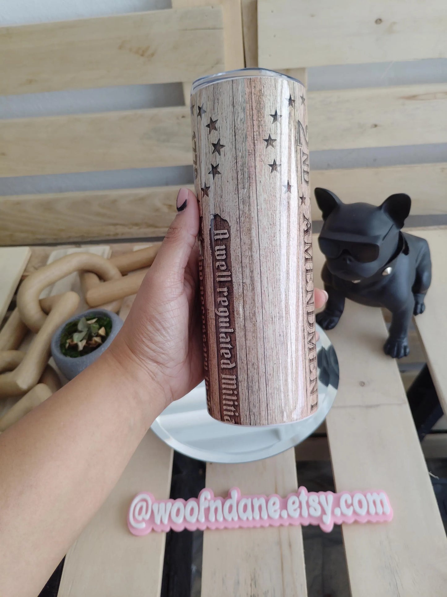 Engraved 2nd Amendment Tumbler | 20oz Rustic Wood Look Cup | Patriotic 1776 Design