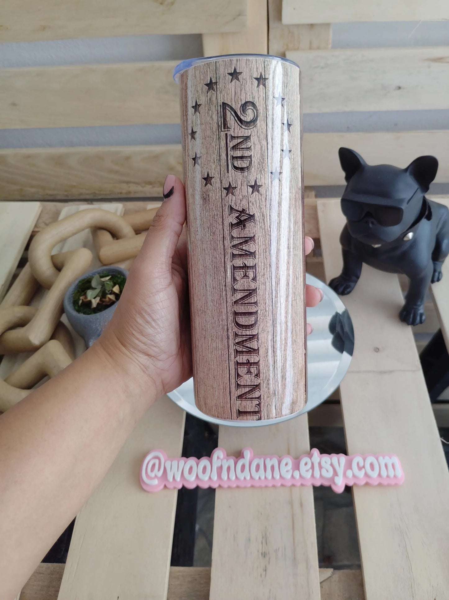 Engraved 2nd Amendment Tumbler | 20oz Rustic Wood Look Cup | Patriotic 1776 Design