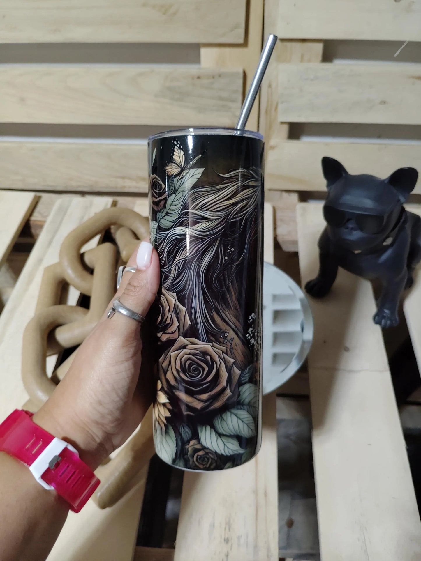 Horse Tumbler with Sunflowers | 20oz Dark Western Floral Cup | Rustic Cowgirl Gift
