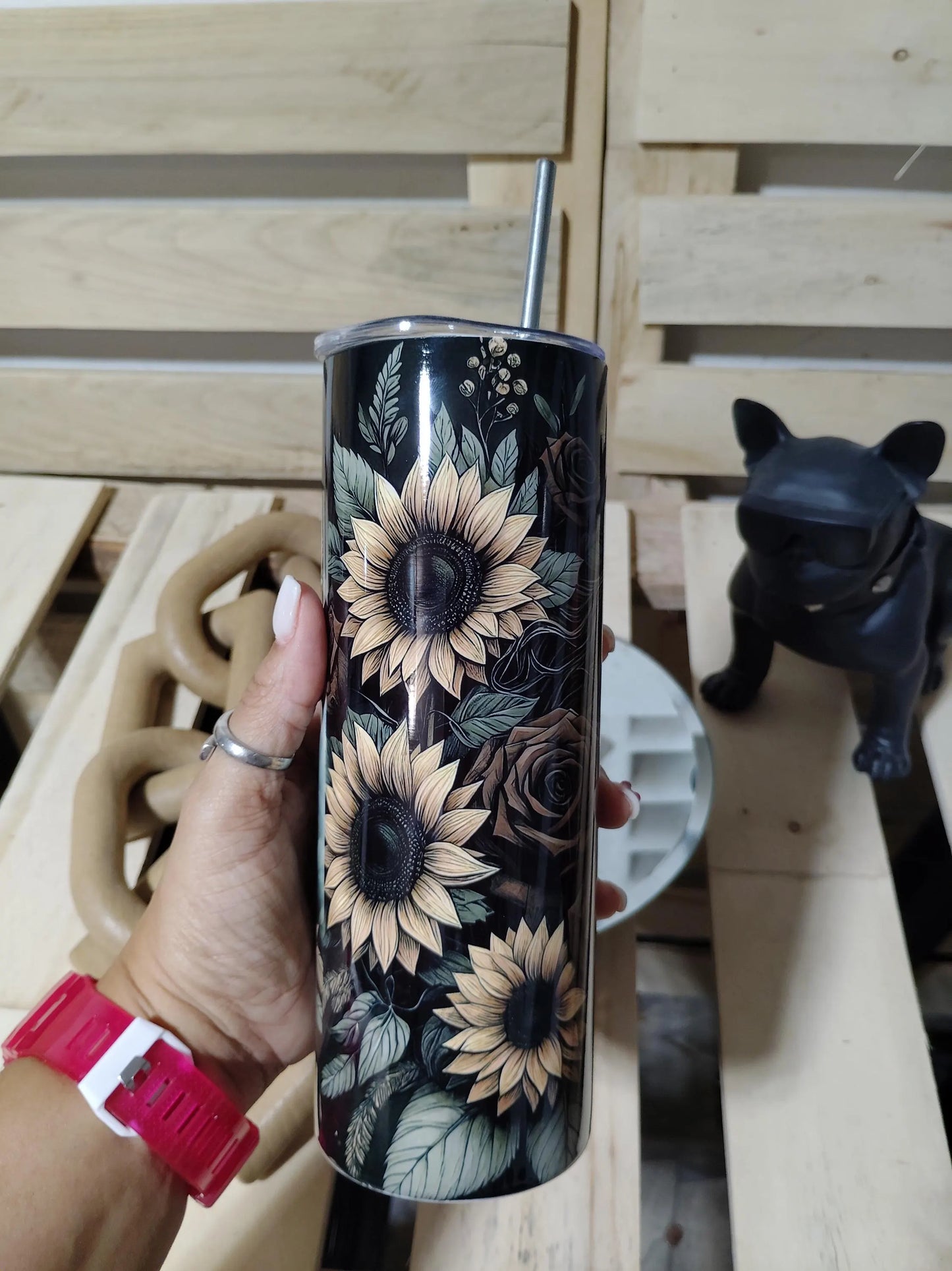 Horse Tumbler with Sunflowers | 20oz Dark Western Floral Cup | Rustic Cowgirl Gift