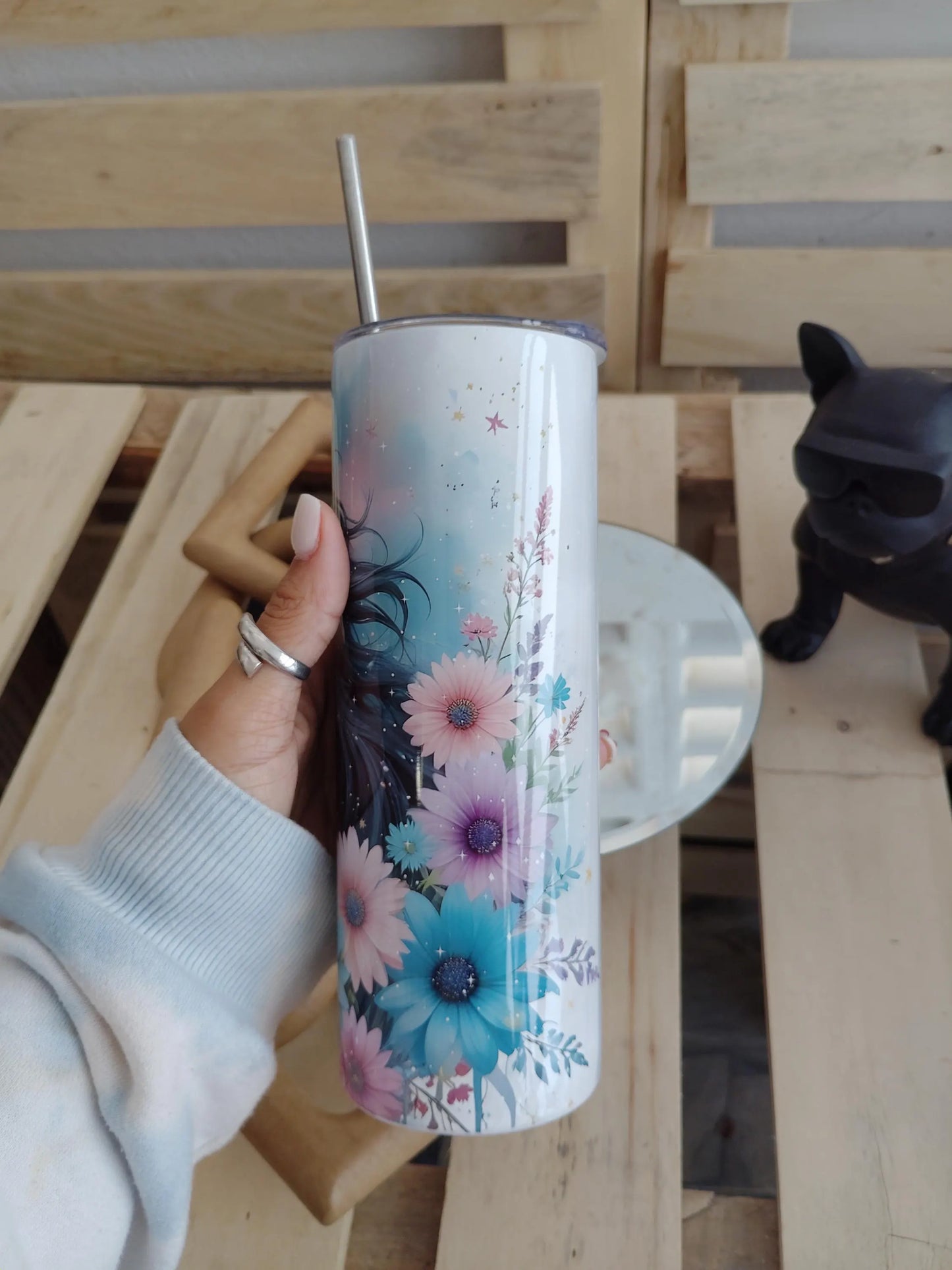 Black Horse Floral Tumbler: 20oz Insulated Stainless Steel Cup