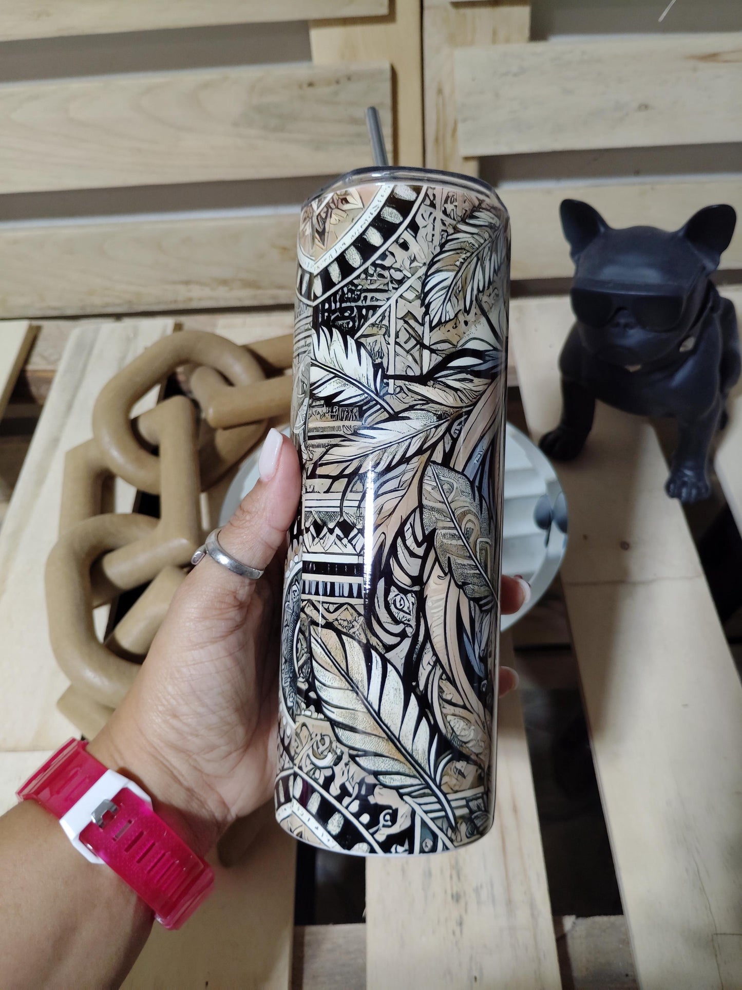 Tribal Horse Tumbler: Western Boho Feather Art, 20oz Cup