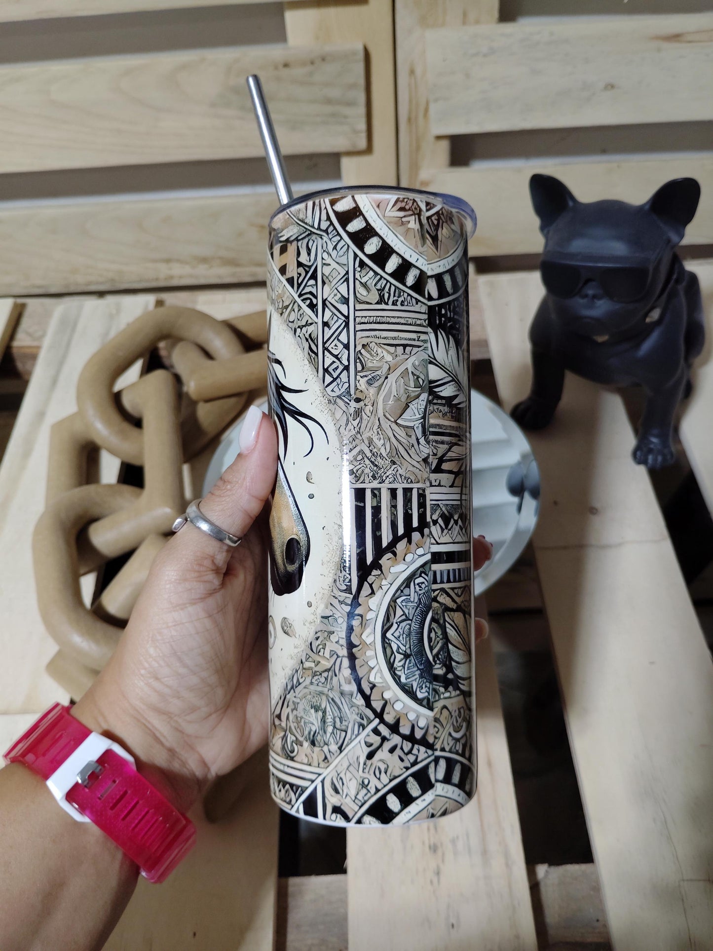 Tribal Horse Tumbler: Western Boho Feather Art, 20oz Cup