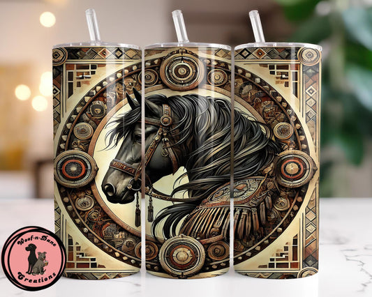 Western Horse Tumbler: Native Style Boho Cup (20oz)