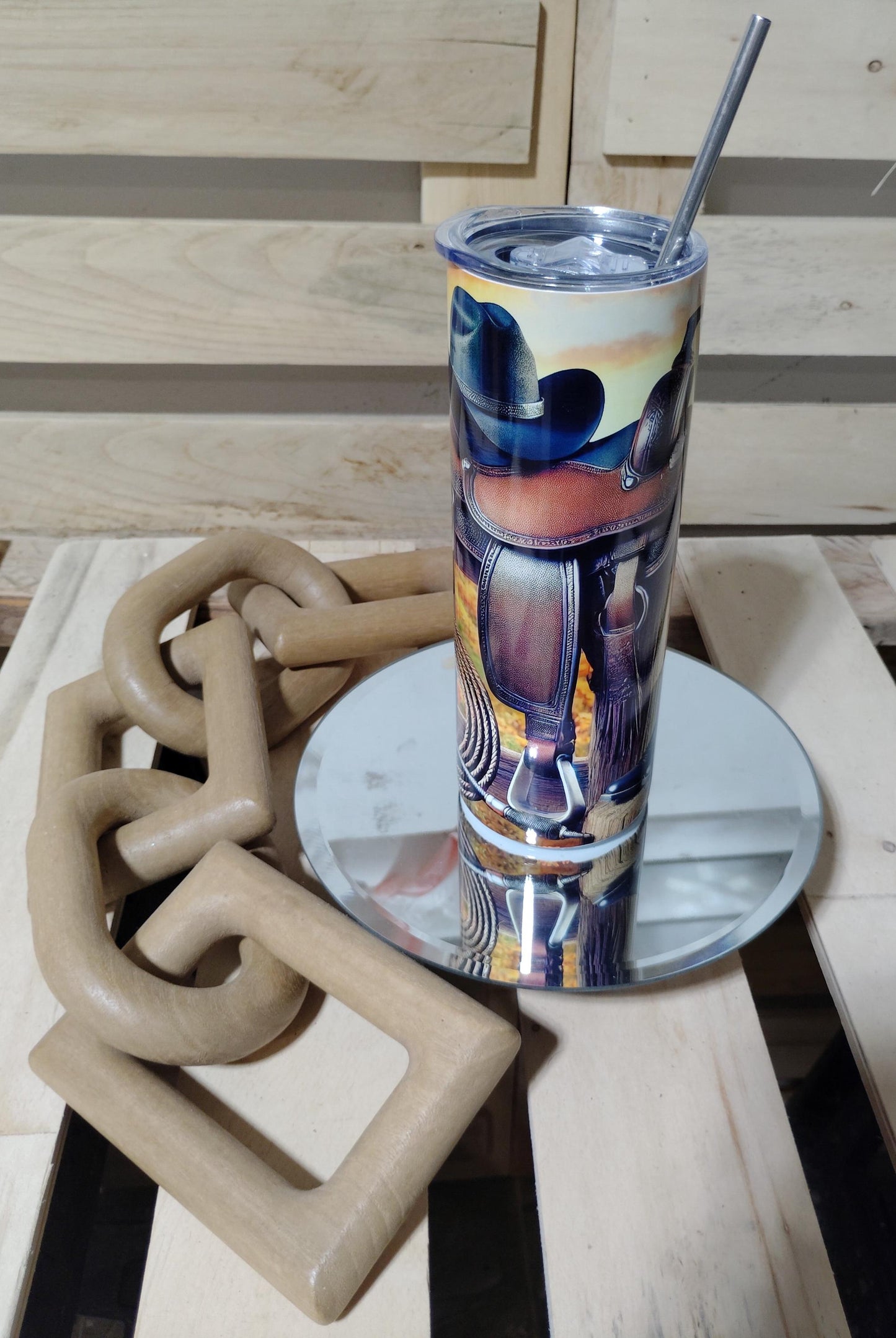 Western Cowboy Saddle Tumbler: Boots & Hat, 20oz Insulated Tumbler