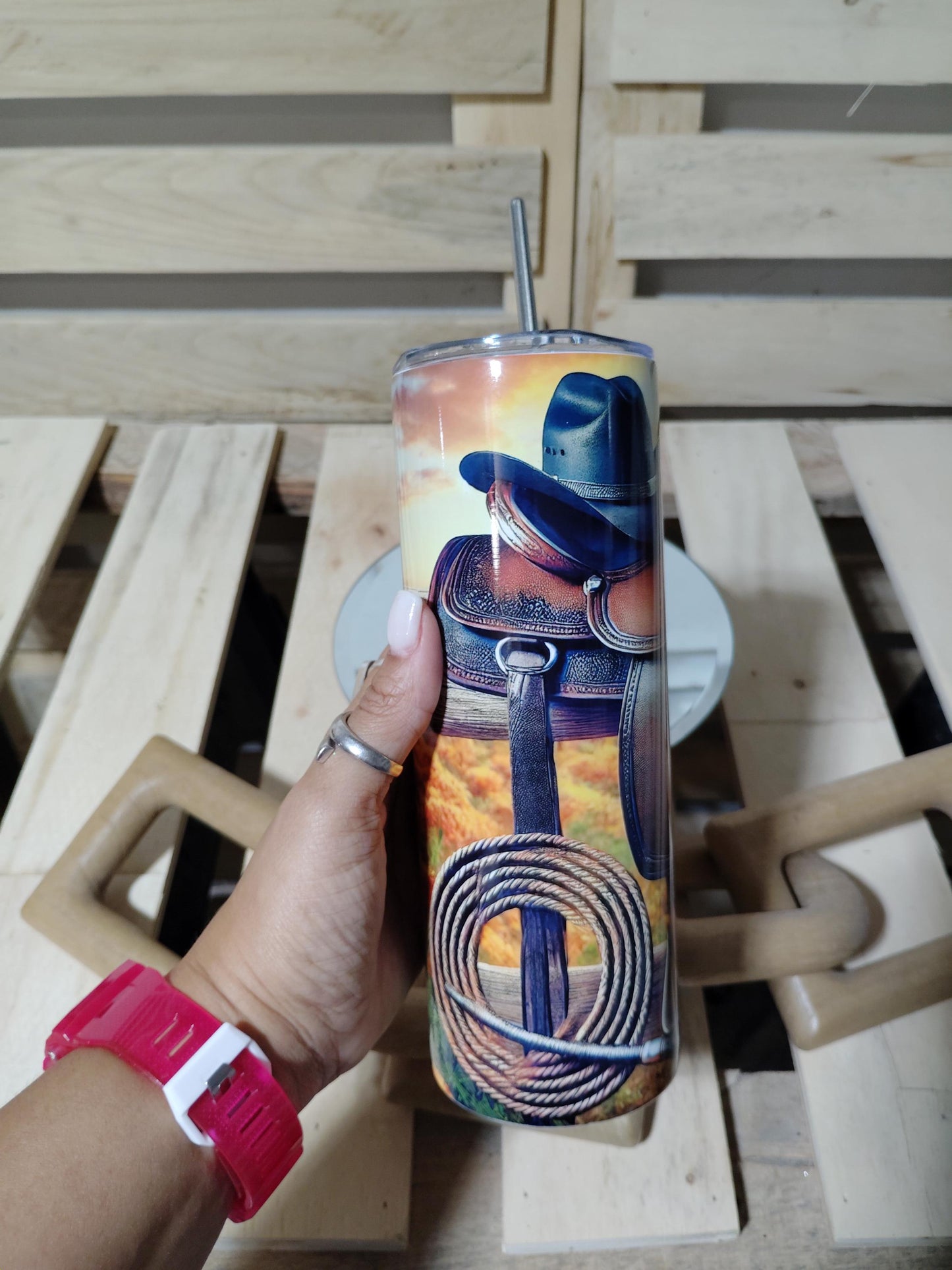 Western Cowboy Saddle Tumbler: Boots & Hat, 20oz Insulated Tumbler