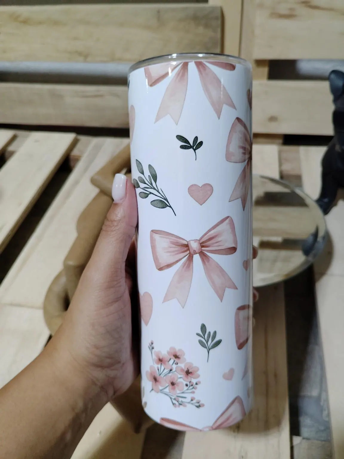 Coquette Bow Tumbler: Pink Floral 20oz Skinny Cup