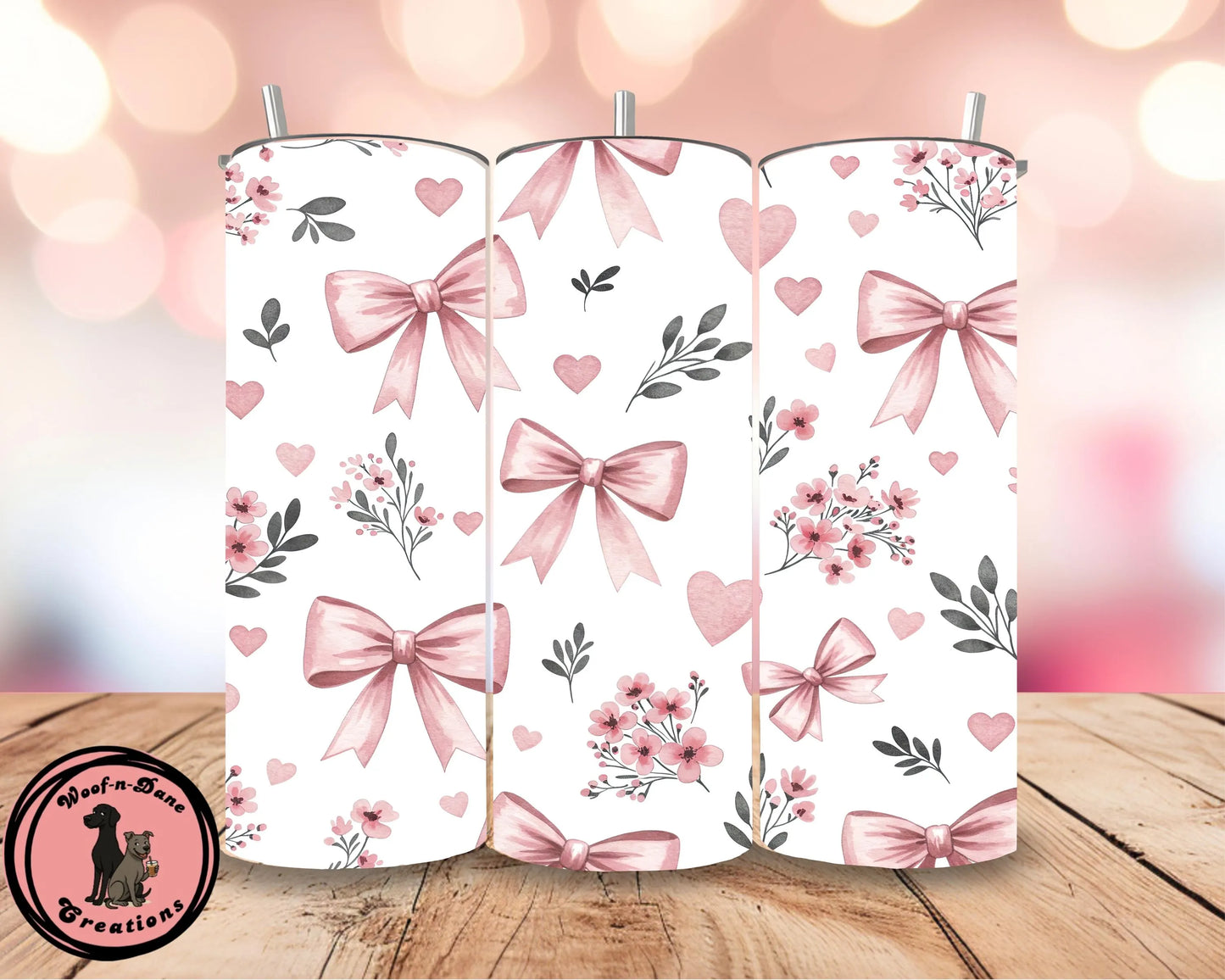 Coquette Bow Tumbler: Pink Floral 20oz Skinny Cup