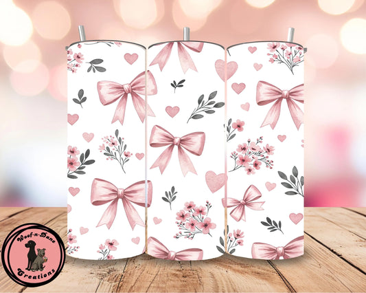 Coquette Bow Tumbler: Pink Floral 20oz Skinny Cup