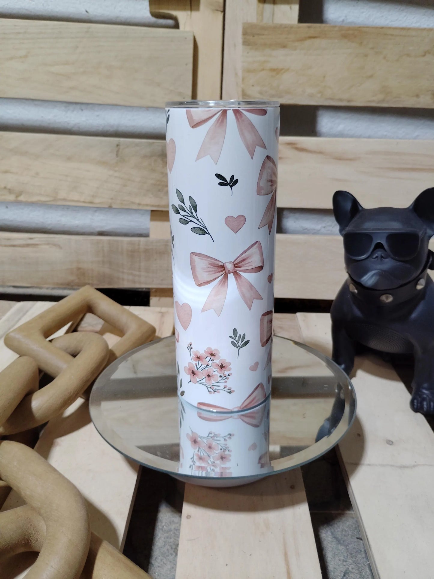 Coquette Bow Tumbler: Pink Floral 20oz Skinny Cup